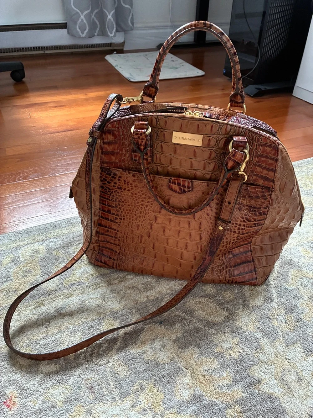 Brahmin Pecan Melbourne Croc-Embossed Satchel Handbag